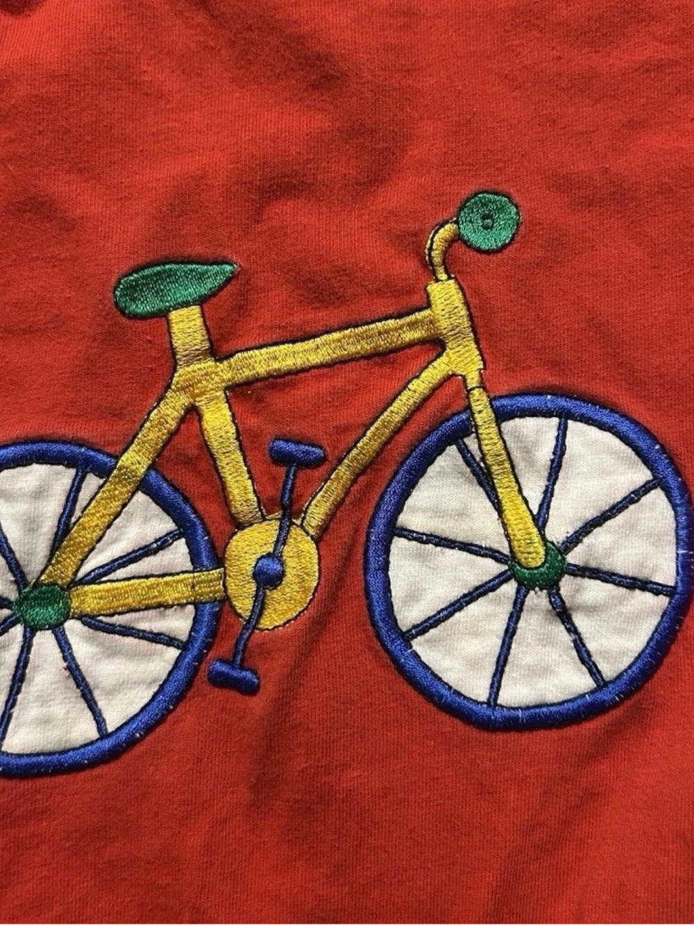 Vintage Baby Romper Red With Yellow And Blue Bicycle Size 6-9 Months - Picture 2 of 3
